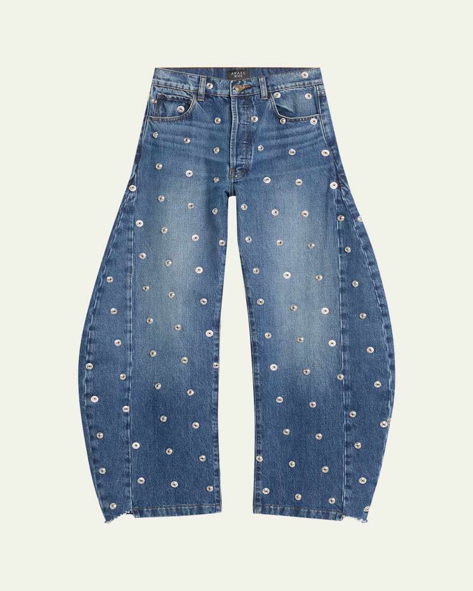 Studded Curved-Leg Jeans